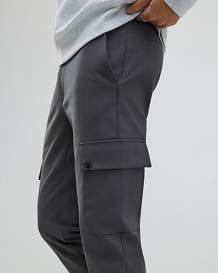 Grey Skinny Fit Cargo Trousers
