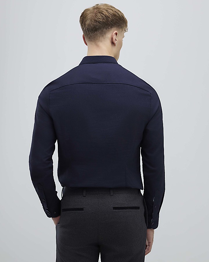 Navy Muscle Fit Textured Shirt