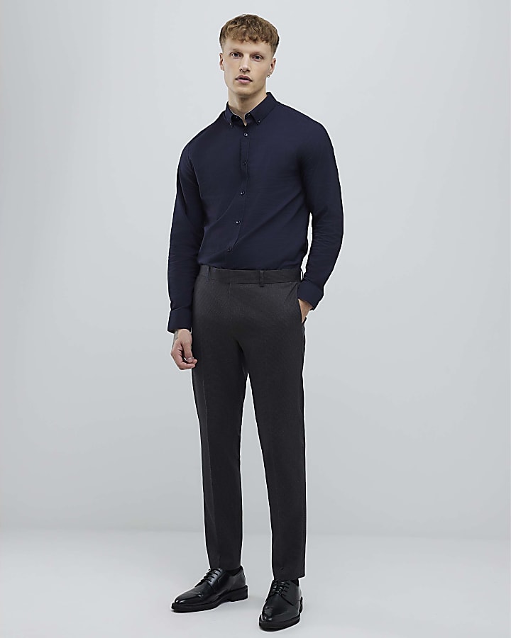 Navy Muscle Fit Textured Shirt