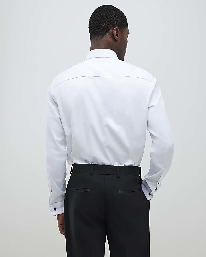 White Slim Fit Double Cuff Shirt