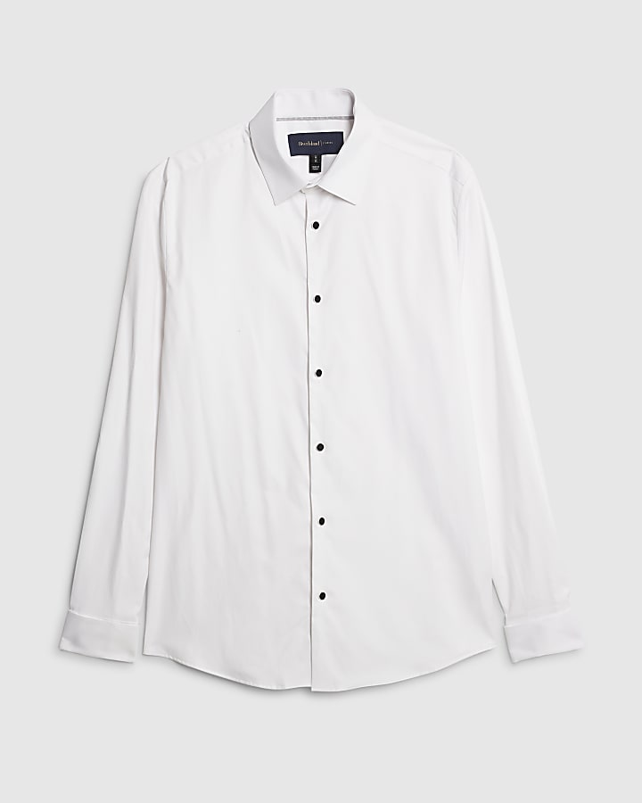 White Slim Fit Double Cuff Shirt