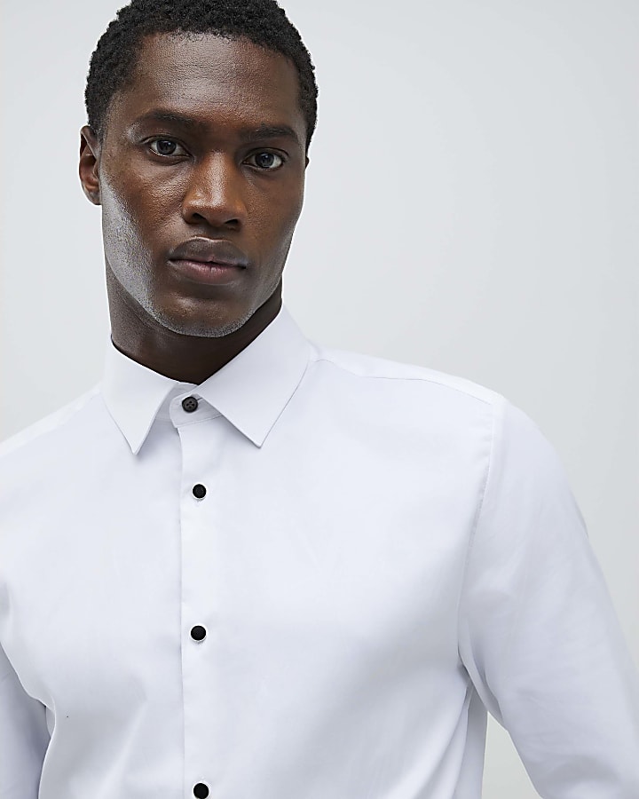 White Slim Fit Double Cuff Shirt