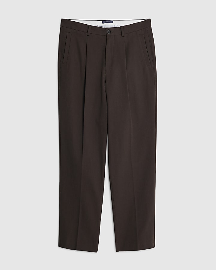 Brown Twill Wide Leg Trousers