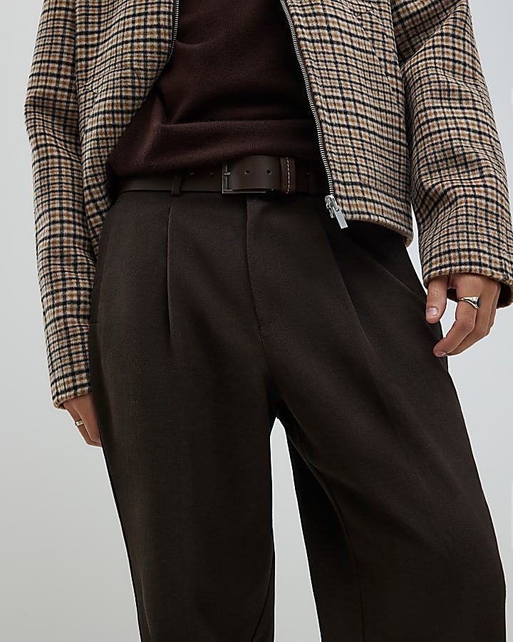 Brown Twill Wide Leg Trousers