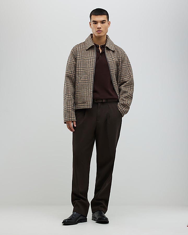 Brown Twill Wide Leg Trousers