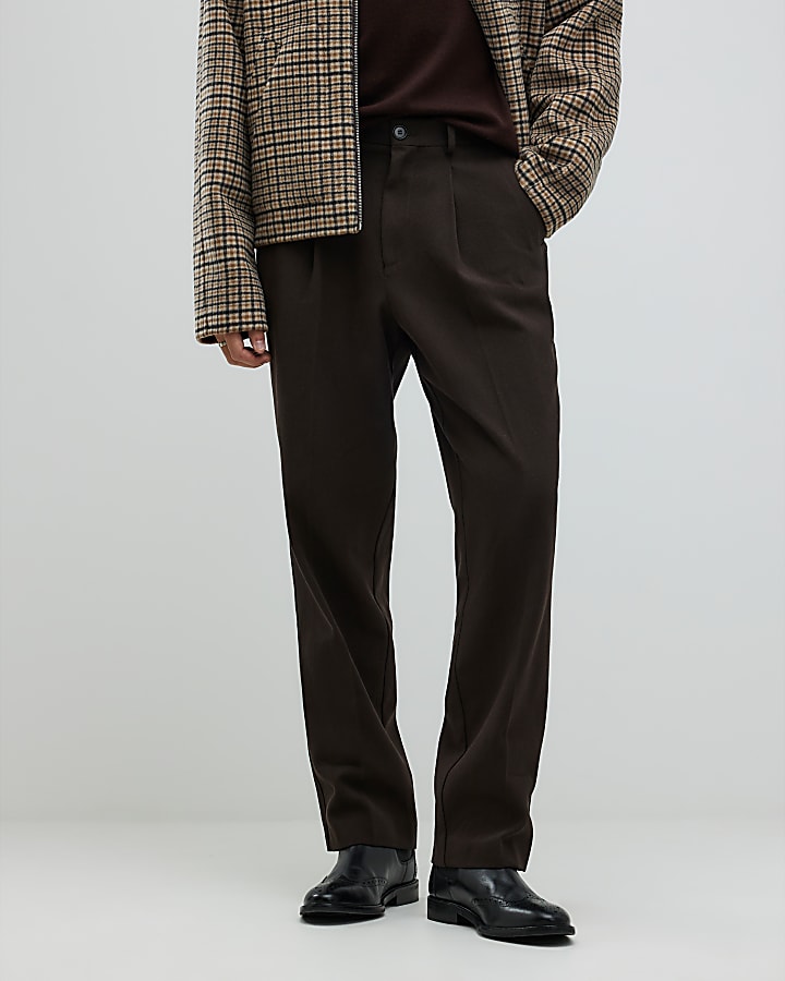 Brown Twill Wide Leg Trousers