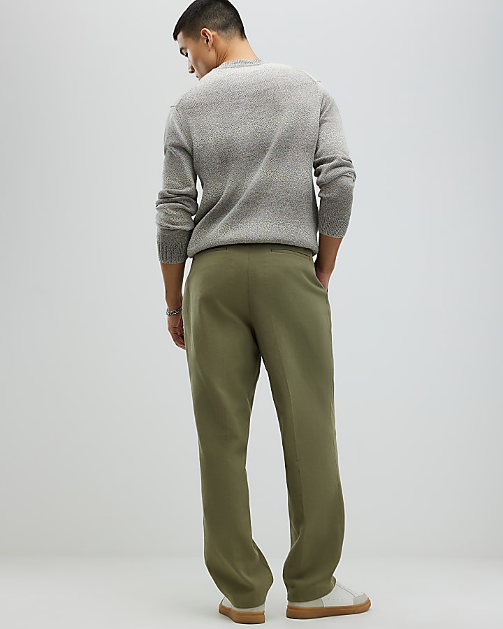 Khaki Twill Wide Leg Trousers