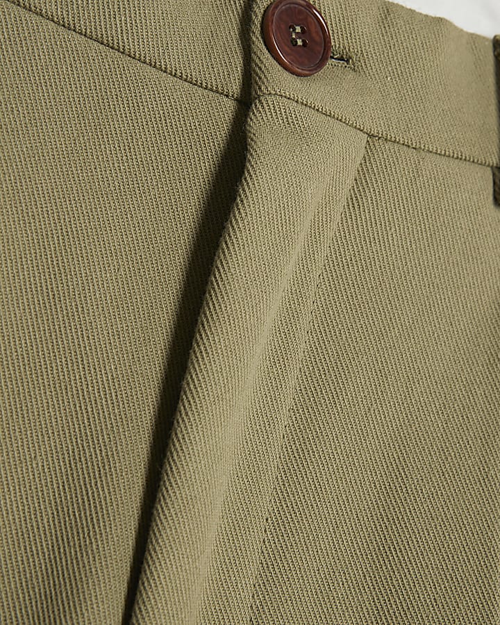 Khaki Twill Wide Leg Trousers