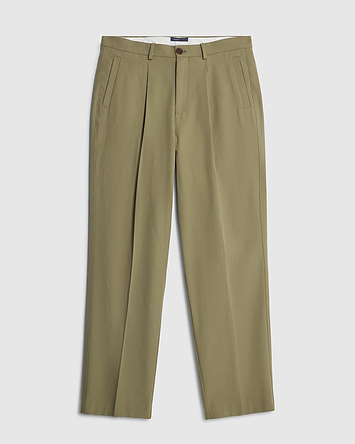 Khaki Twill Wide Leg Trousers