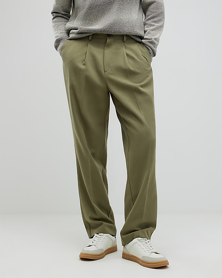 Khaki Twill Wide Leg Trousers