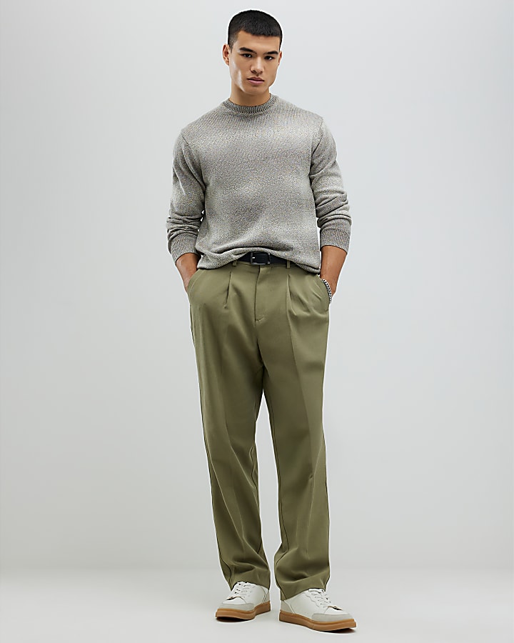 Khaki Twill Wide Leg Trousers