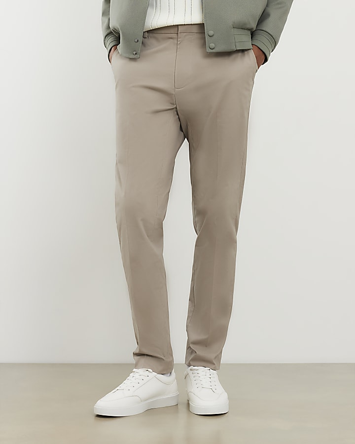Beige Slim Fit Chino Trousers