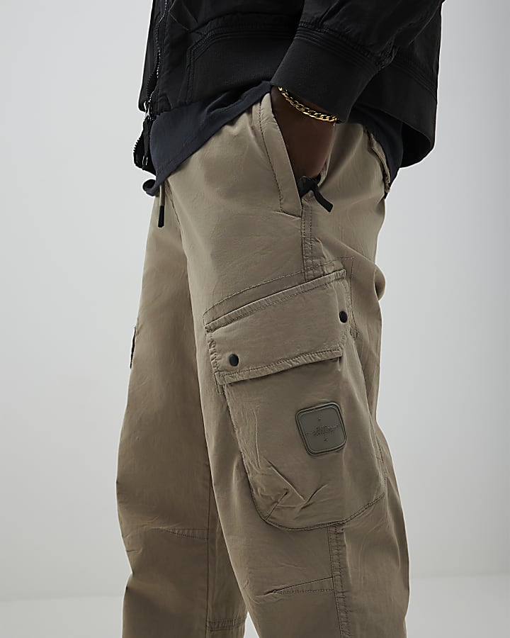 Beige Regular Fit Cargo Trousers