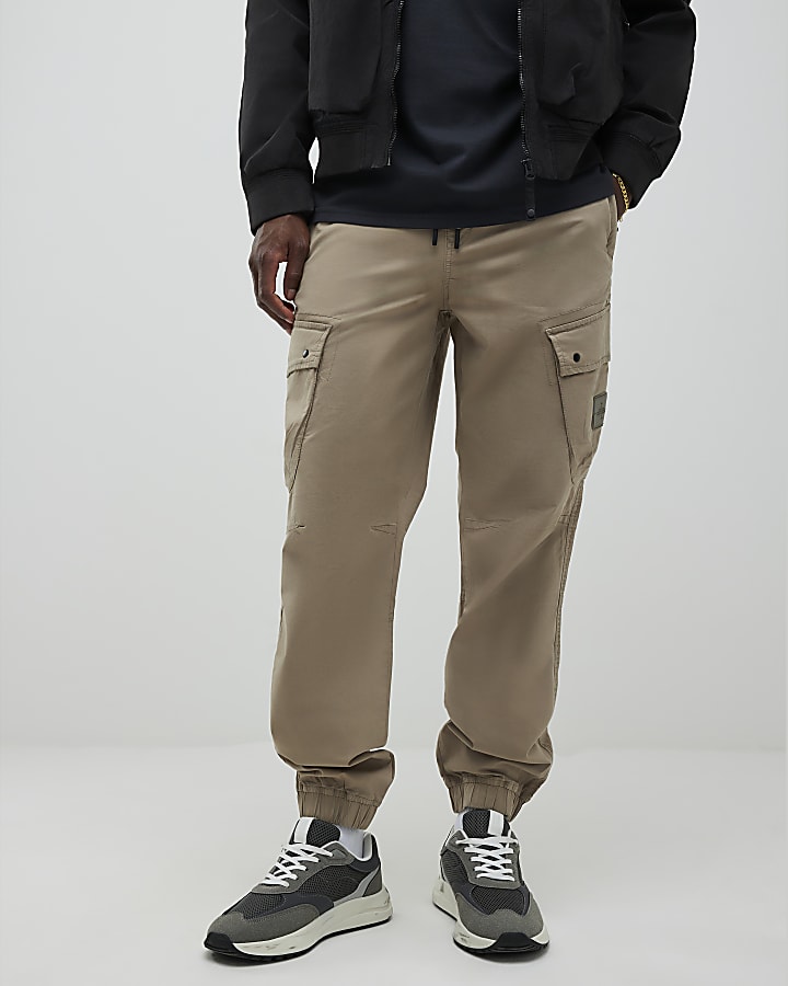 Beige Regular Fit Cargo Trousers