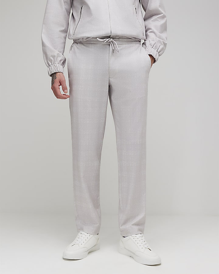 Beige Slim Fit Check Jogger