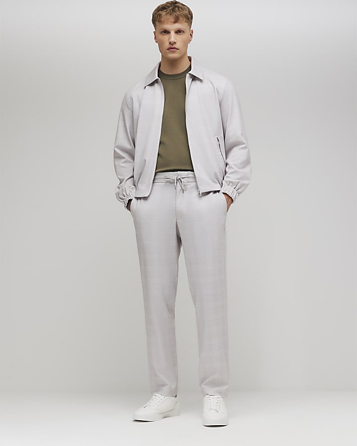 Beige Slim Fit Check Jogger