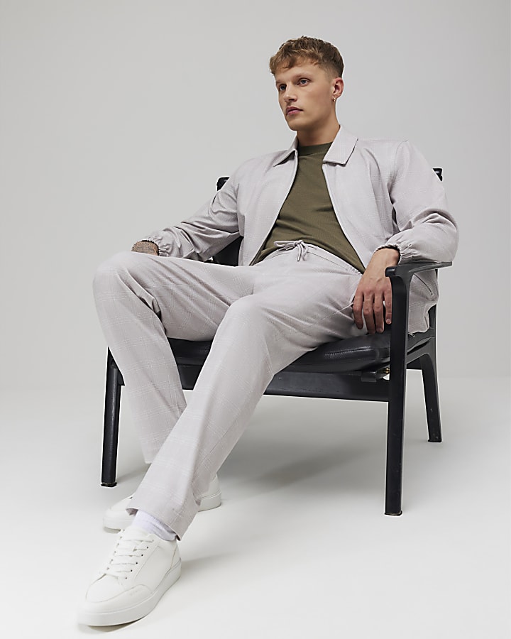 Beige Slim Fit Check Jogger