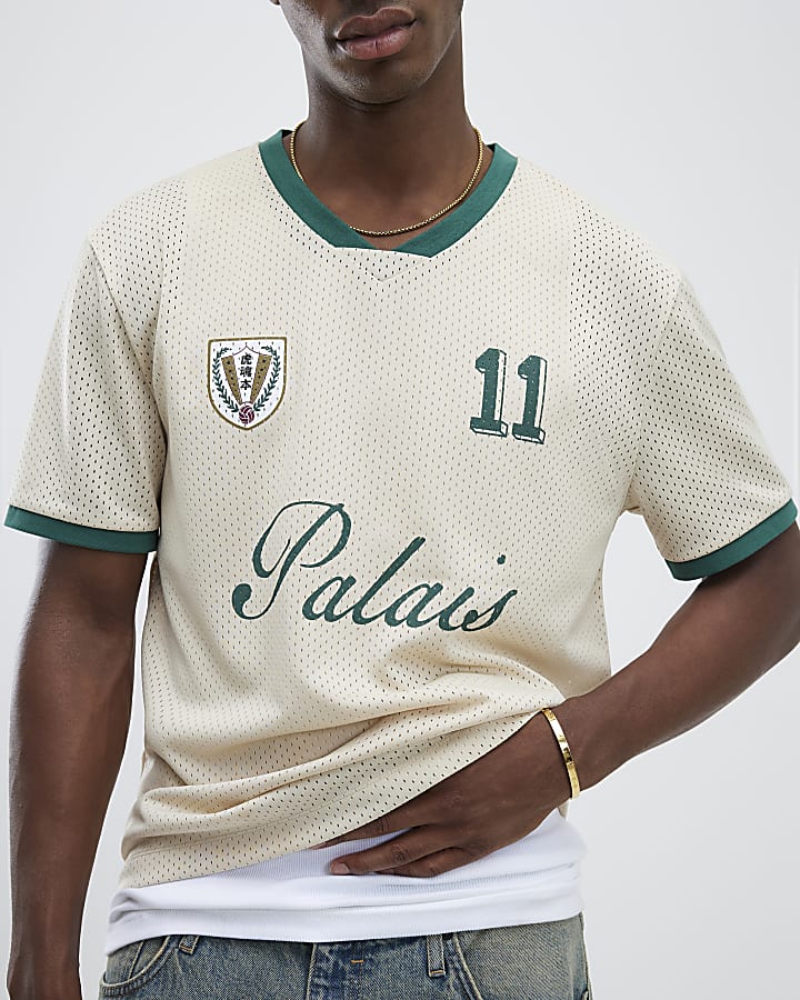 Beige Oversized Fit Palais Mesh T-Shirt