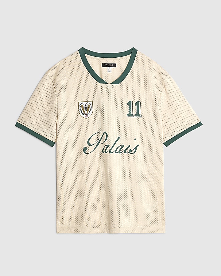Beige Oversized Fit Palais Mesh T-Shirt