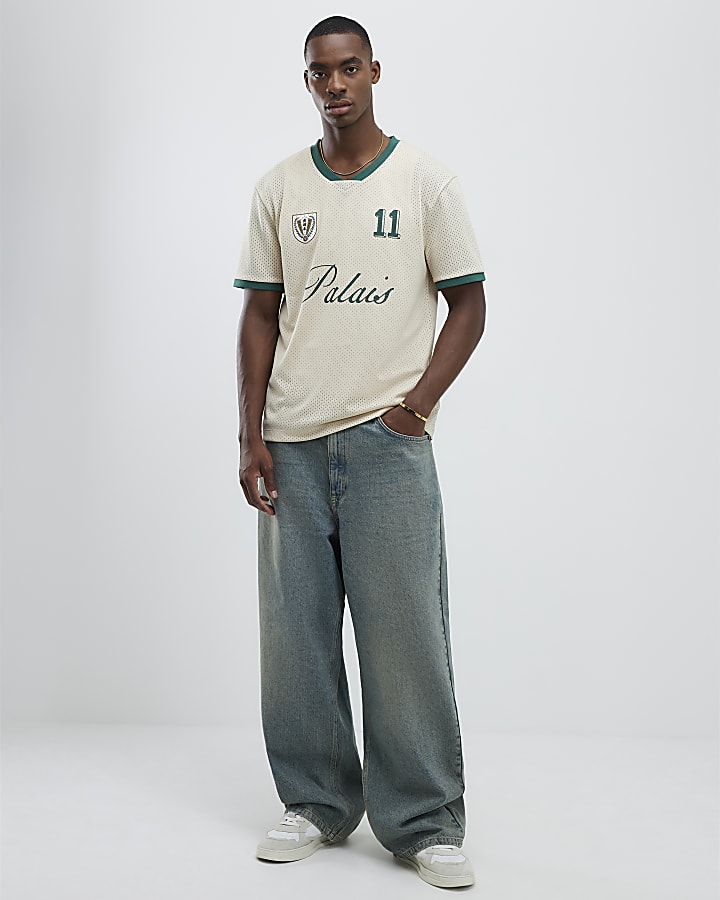 Beige Oversized Fit Palais Mesh T-Shirt