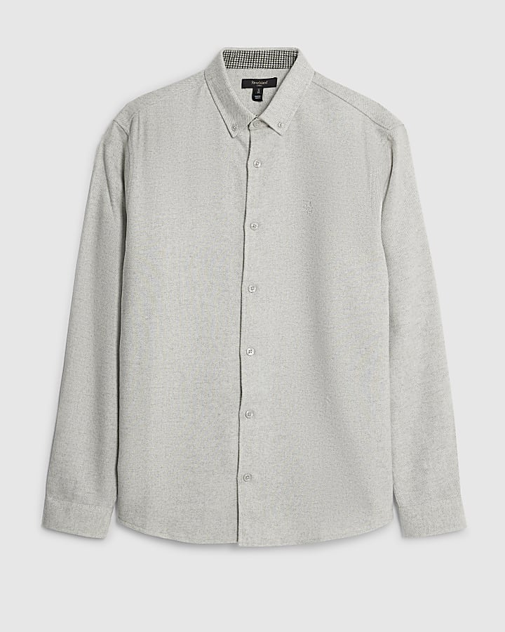 Grey Regular Fit Long Sleeve Flannel Shirt