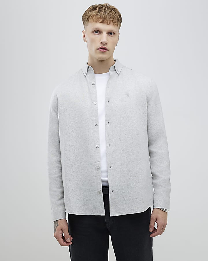 Grey Regular Fit Long Sleeve Flannel Shirt