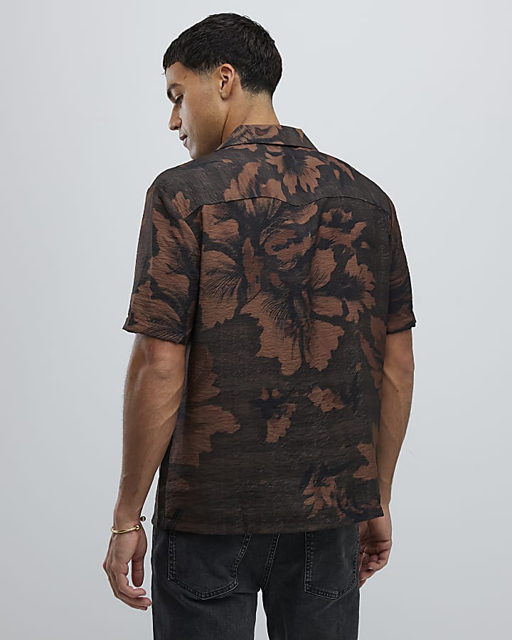 Brown Regular Fit Floral Revere Shirt