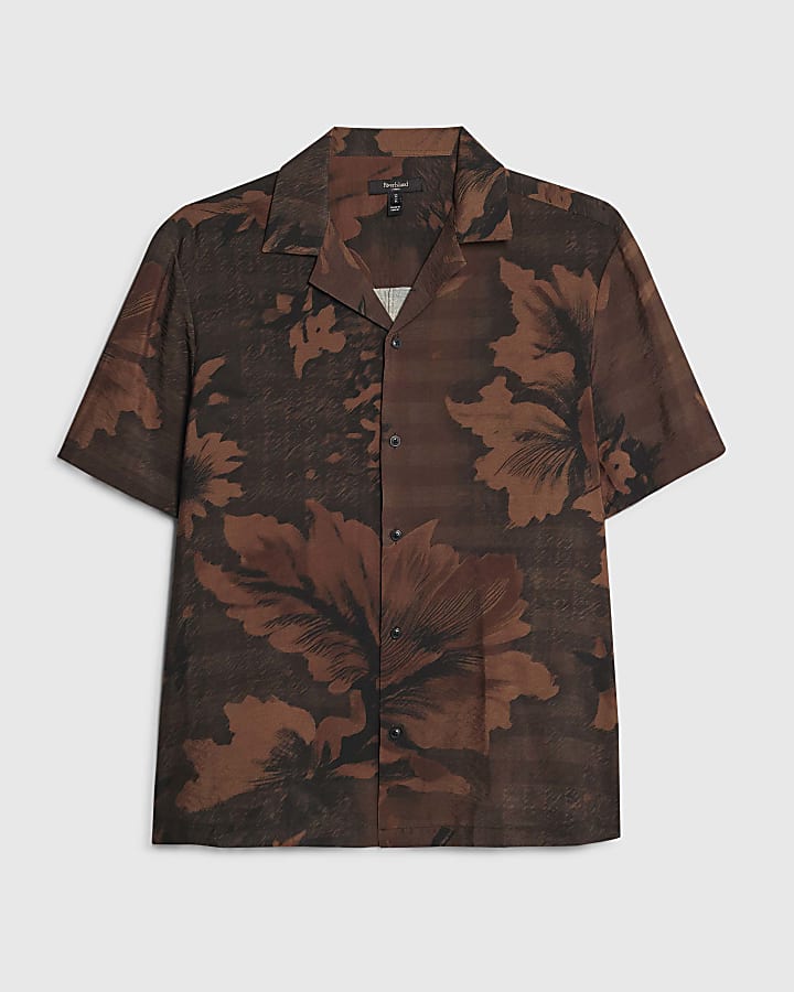 Brown Regular Fit Floral Revere Shirt