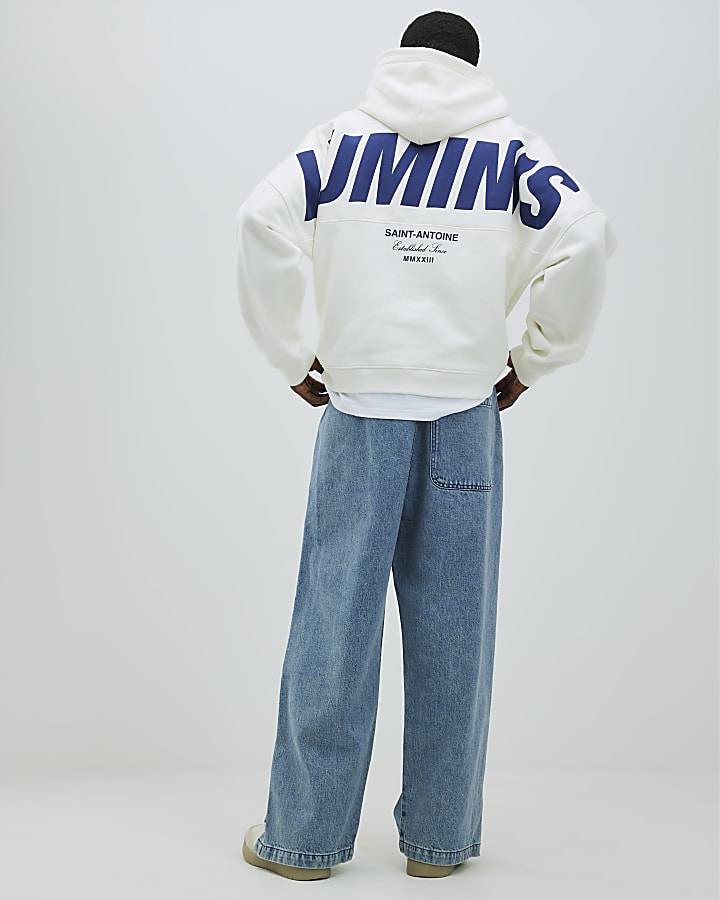Blue Baggy Fit Popper Split Hem Denim Joggers