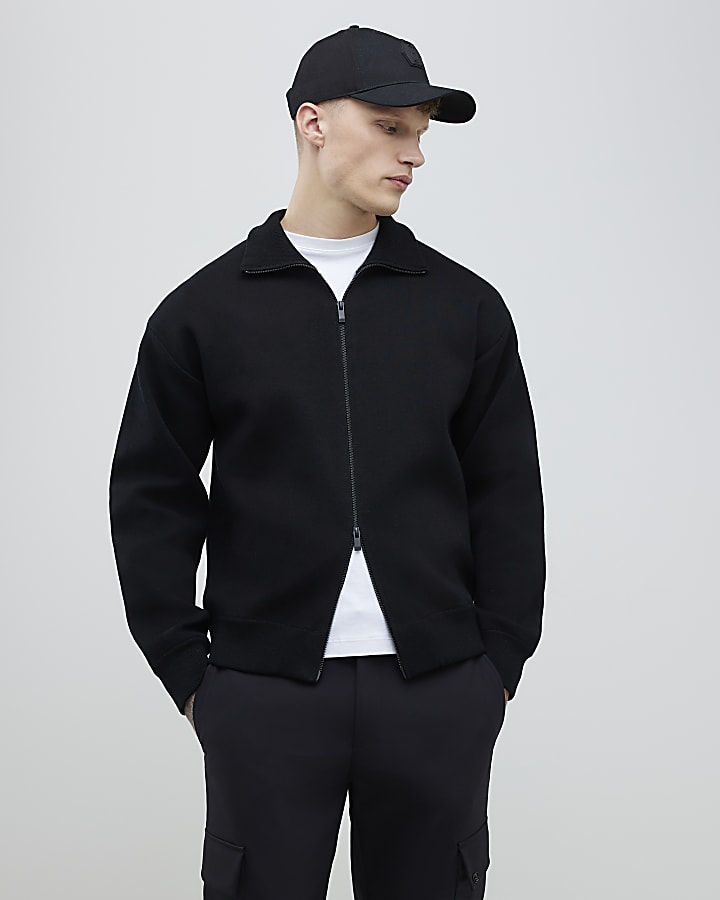 Black Slim Fit Zip Through Jacket