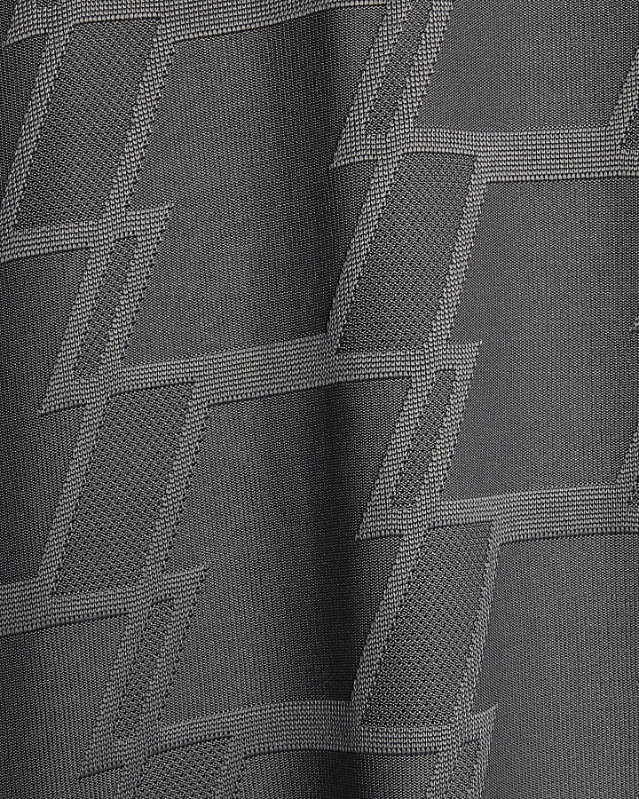 Grey Slim Fit Textured Geometric T-Shirt