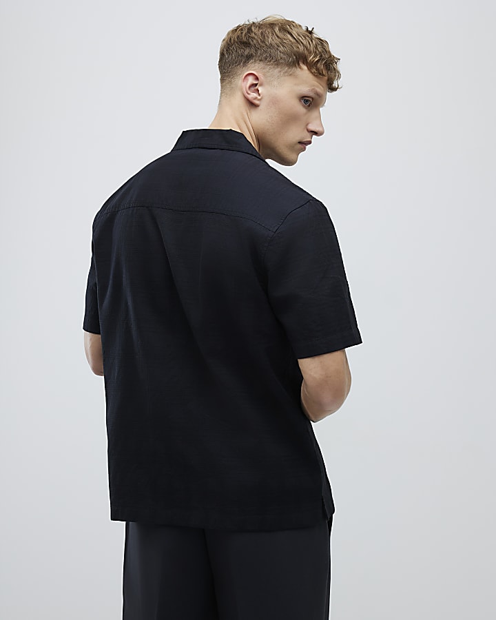Black Regular Fit Dobby Check Shirt