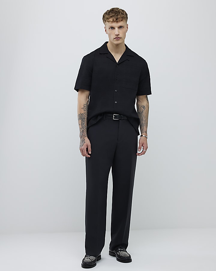Black Regular Fit Dobby Check Shirt