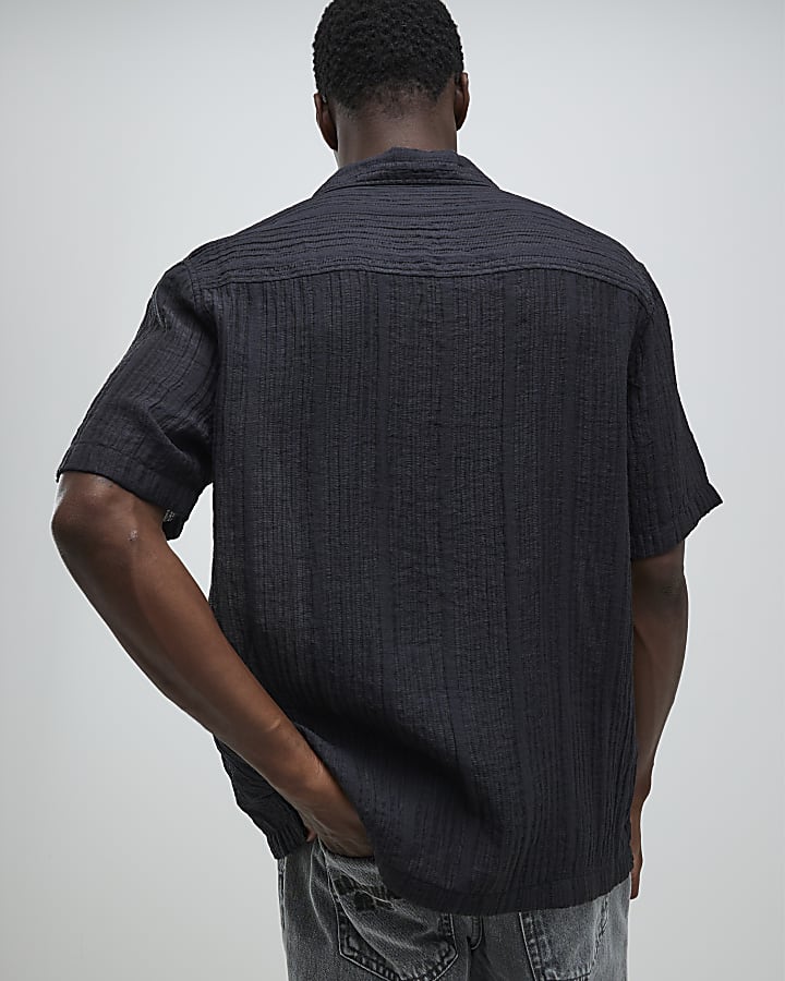 Black Regular Fit Crinkle Shirt