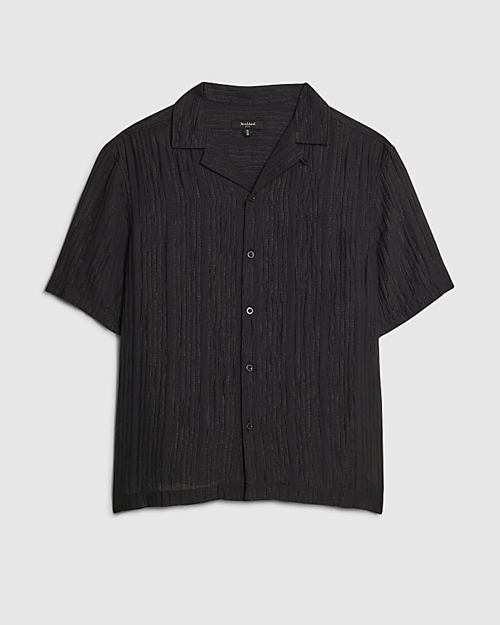 Black Regular Fit Crinkle Shirt