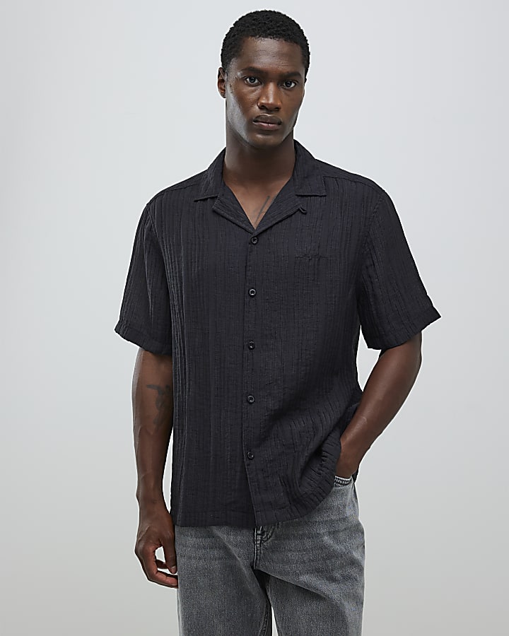Black Regular Fit Crinkle Shirt