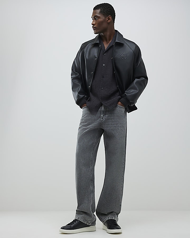Black Regular Fit Crinkle Shirt