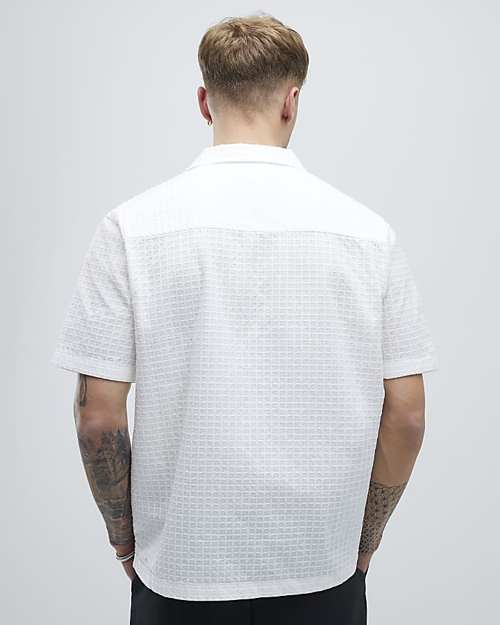 White Regular Fit Dobby Check Shirt