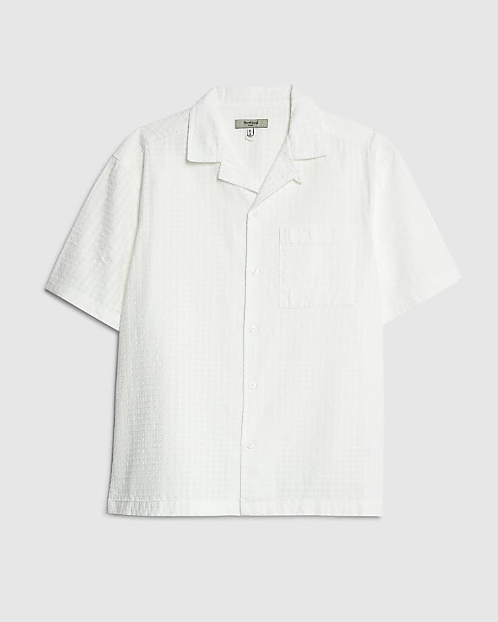 White Regular Fit Dobby Check Shirt