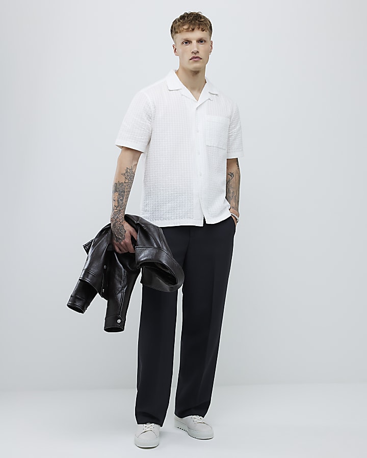 White Regular Fit Dobby Check Shirt
