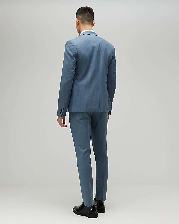 Blue Skinny Fit Pinstripe Suit Trousers