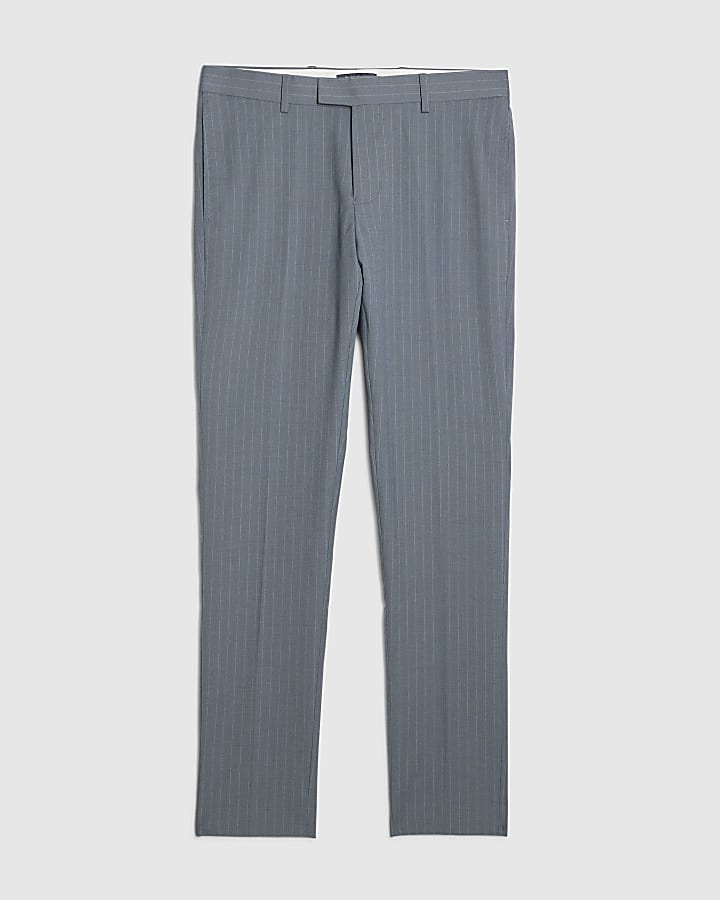 Blue Skinny Fit Pinstripe Suit Trousers