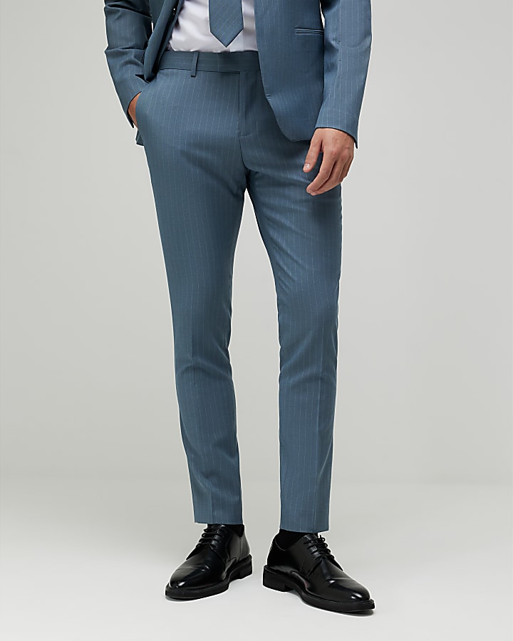 Blue Skinny Fit Pinstripe Suit Trousers