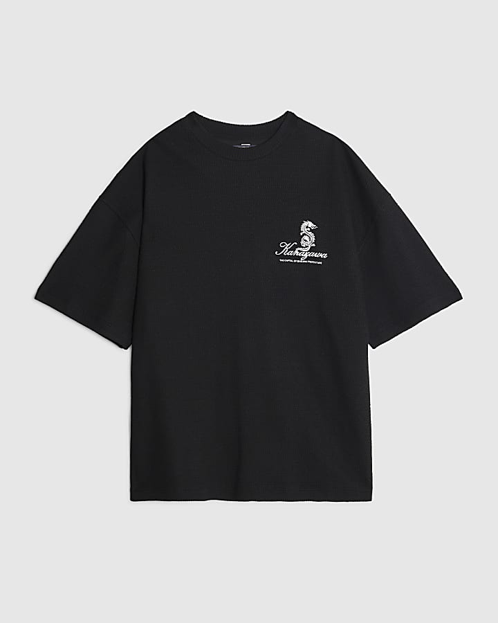 Black Textured Japanese Patch T-Shirt