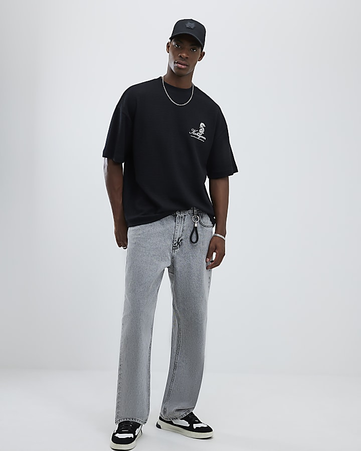 Black Textured Japanese Patch T-Shirt