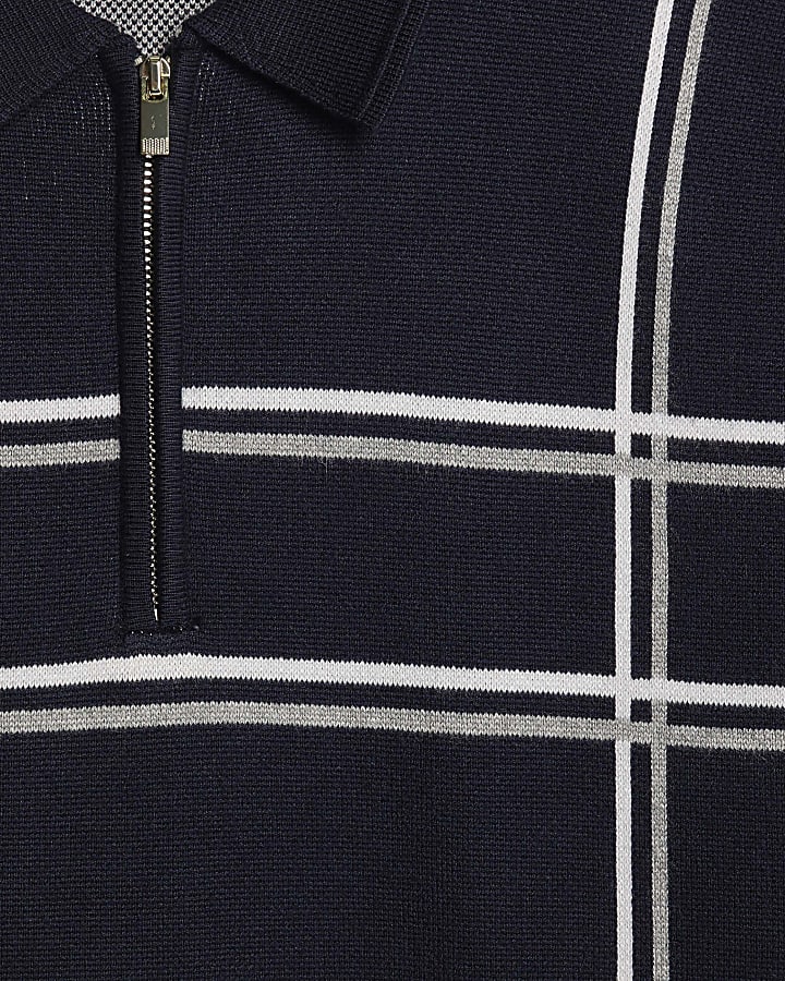 Navy Slim Fit Abstract Check Polo Shirt