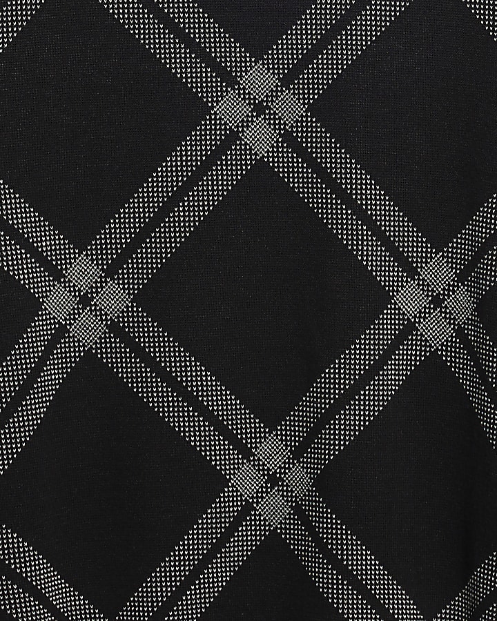 Black Knitted Long Sleeve Check Print Jumper