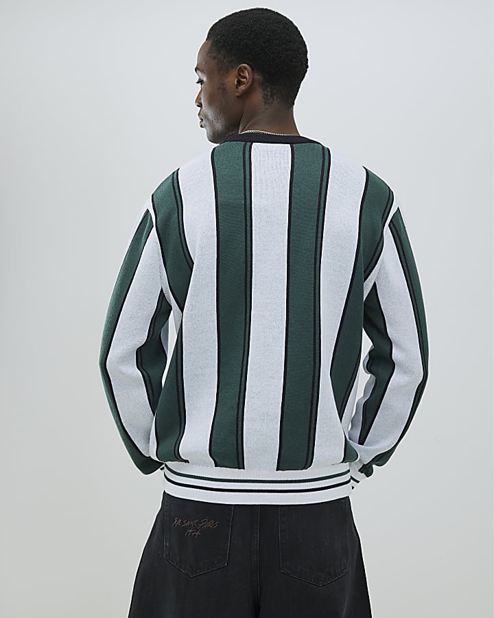 Green Regular Fit Stripe Saint Jumper