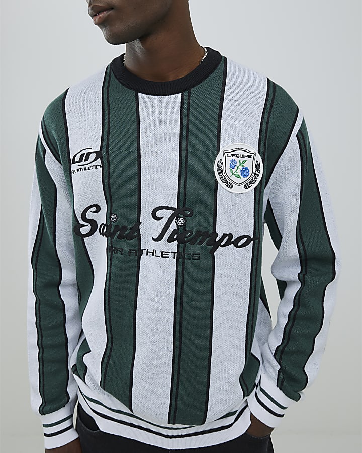Green Regular Fit Stripe Saint Jumper