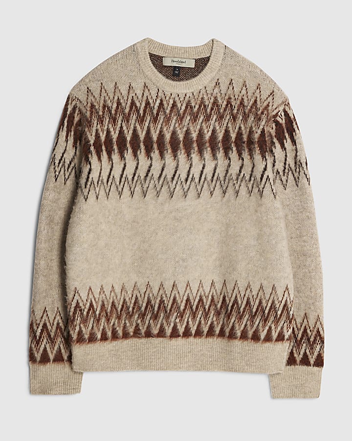 Beige Regular Fit Fairisle Jumper